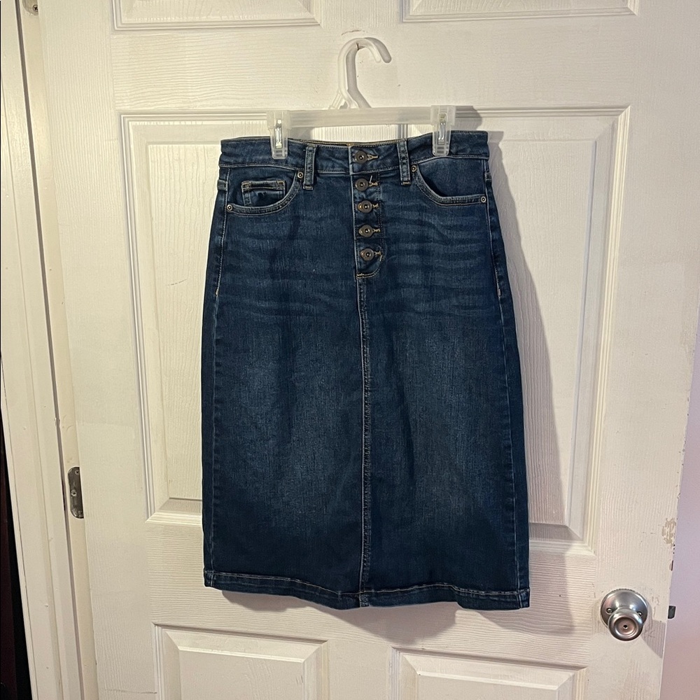 St. John's Bay Dark Blue Denim Midi Skirt